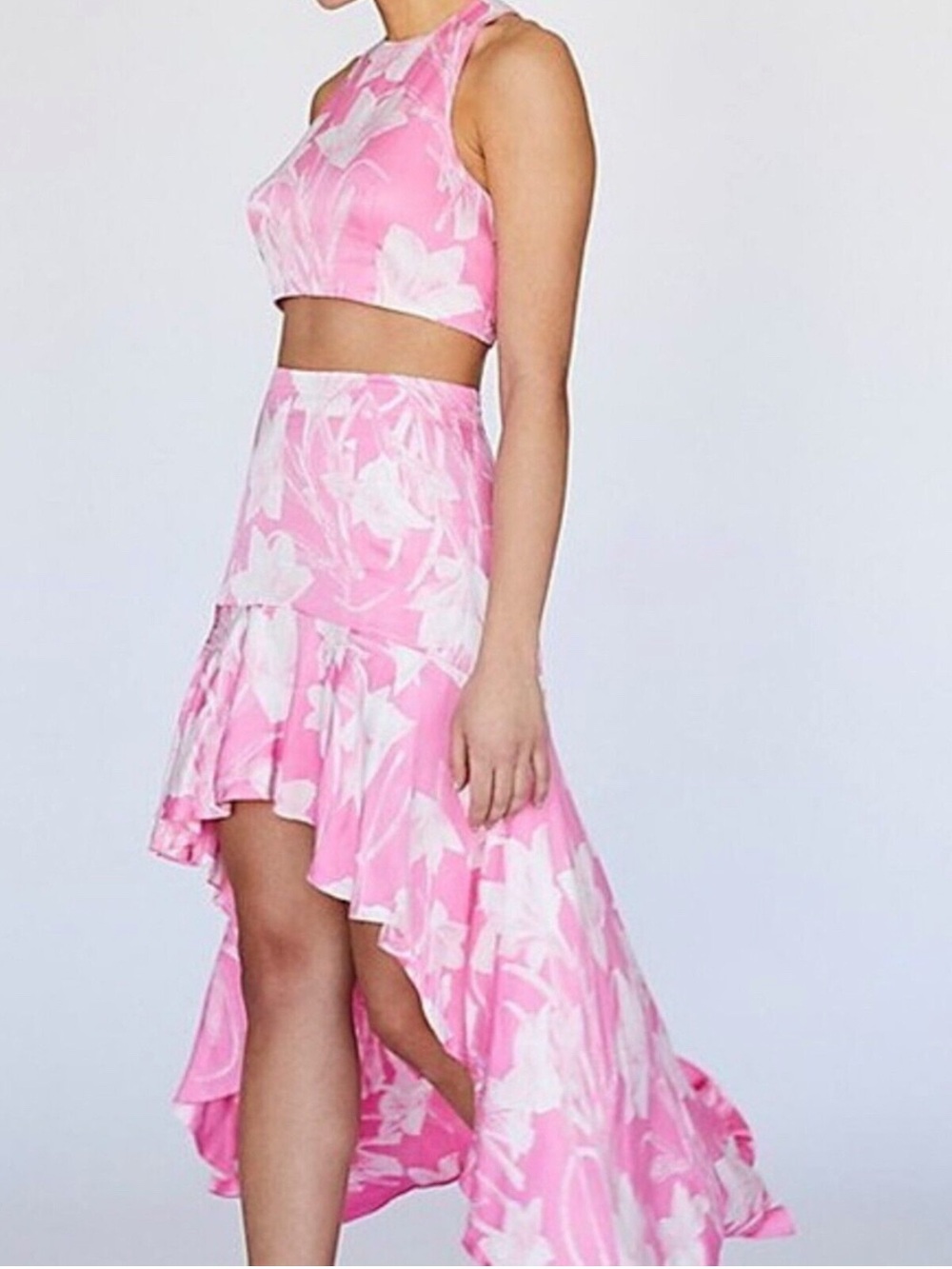 Free people sz 0 Pink Floral Lace-Up Back top and skirt